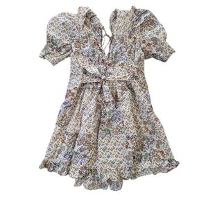 Karlie Floral Mini Dress in White with Brown, Green, and Purple Accents